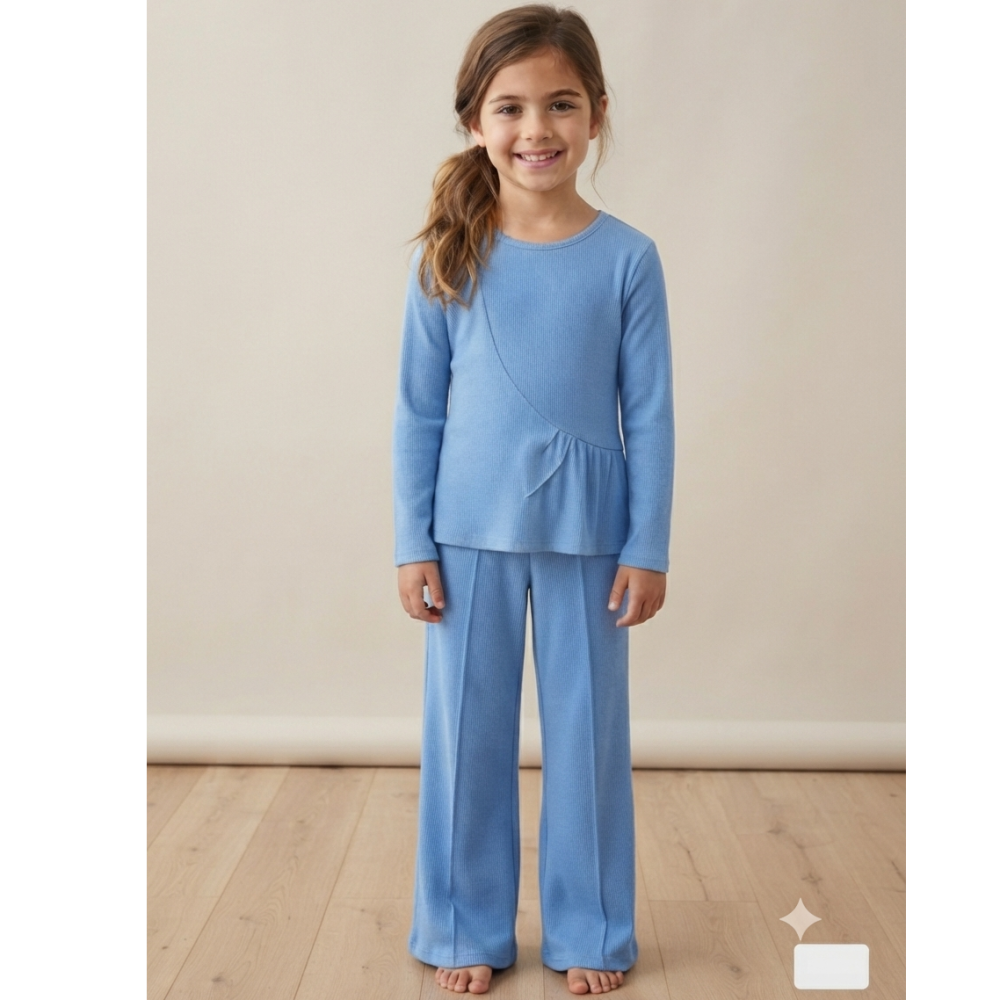 ZX105: Girls 2 Piece Rib Outfit- Blue (4-12 Years) ZX105: Girls 2 Piece Rib Outfit- Blue (4-12 Years)